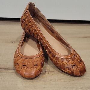 PIKOLINOS Brown Leather Woven Flats